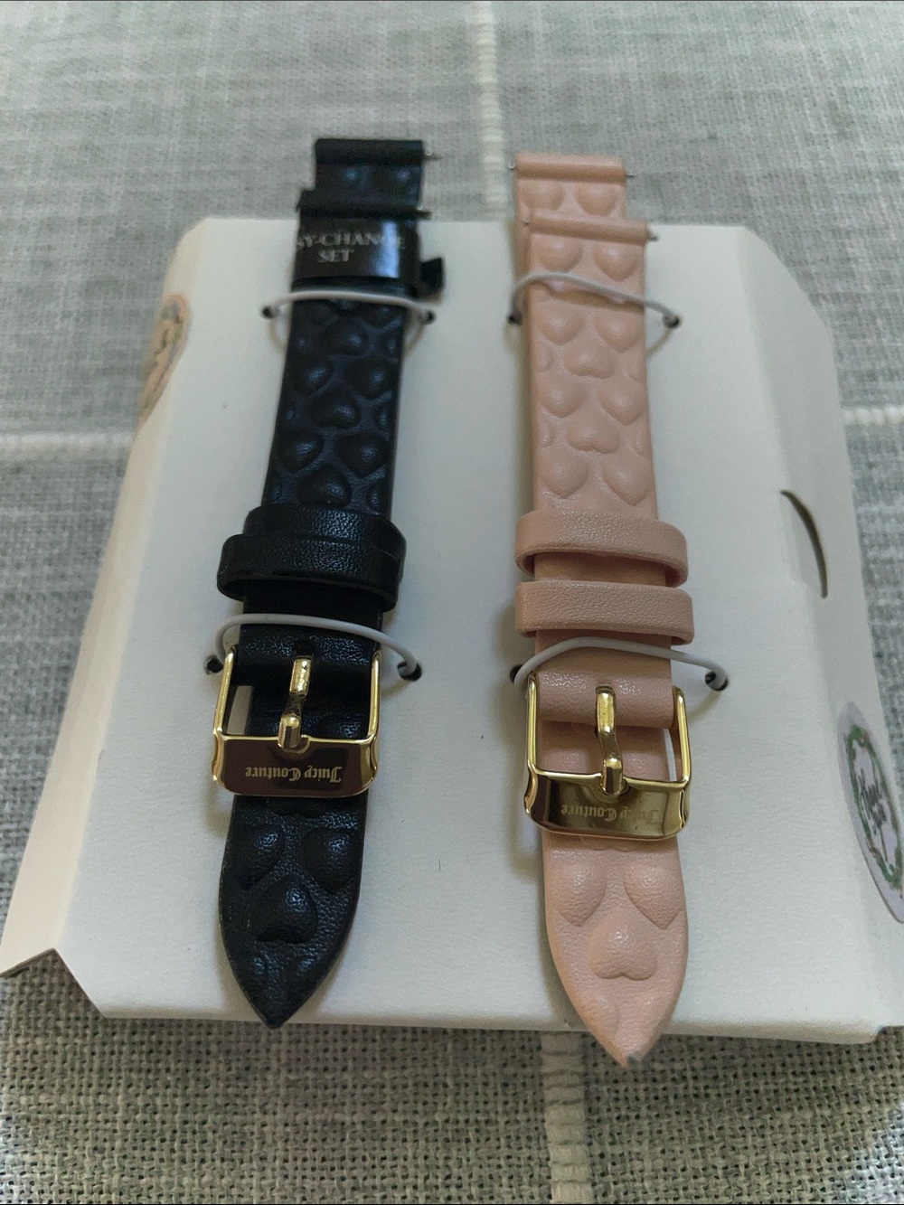 Juicy Couture Black and Blush Heart-Embossed Leather Watch Straps